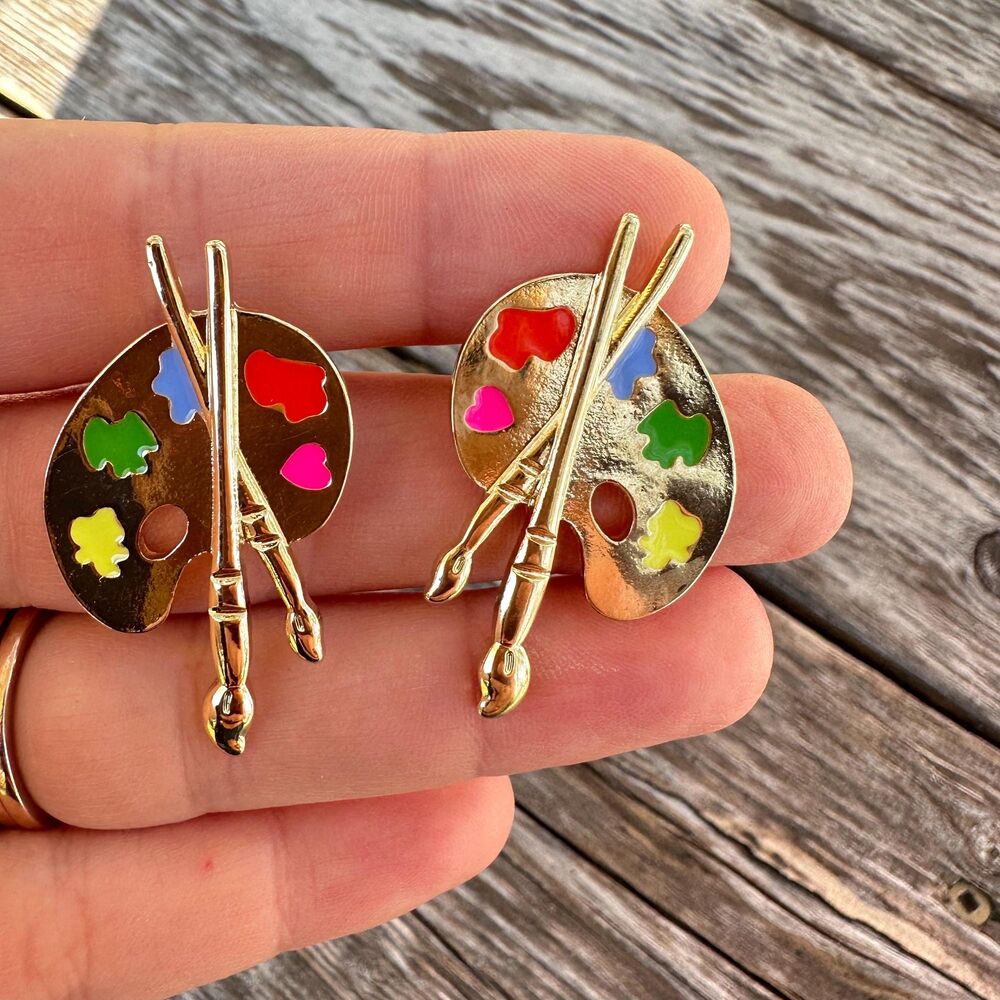 Vintage Painters Palette Earrings, Artist Jewelry Gift
